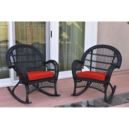 Jeco W00211-R-2-FS018 Santa Maria Black Wicker Rocker Chair with Red Cushion, 2PK W00211-R_2-FS018